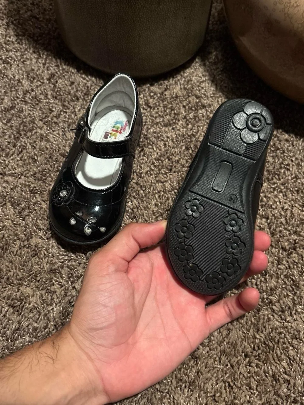 Girls Black Mary Jane Dress Shoes with Flower Accents